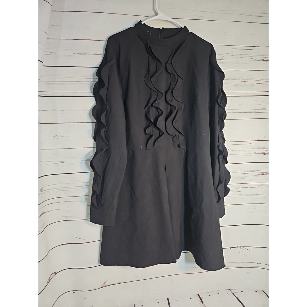 IVONNE Black RUFFLE Long Sleeve Dress‎ Size 16